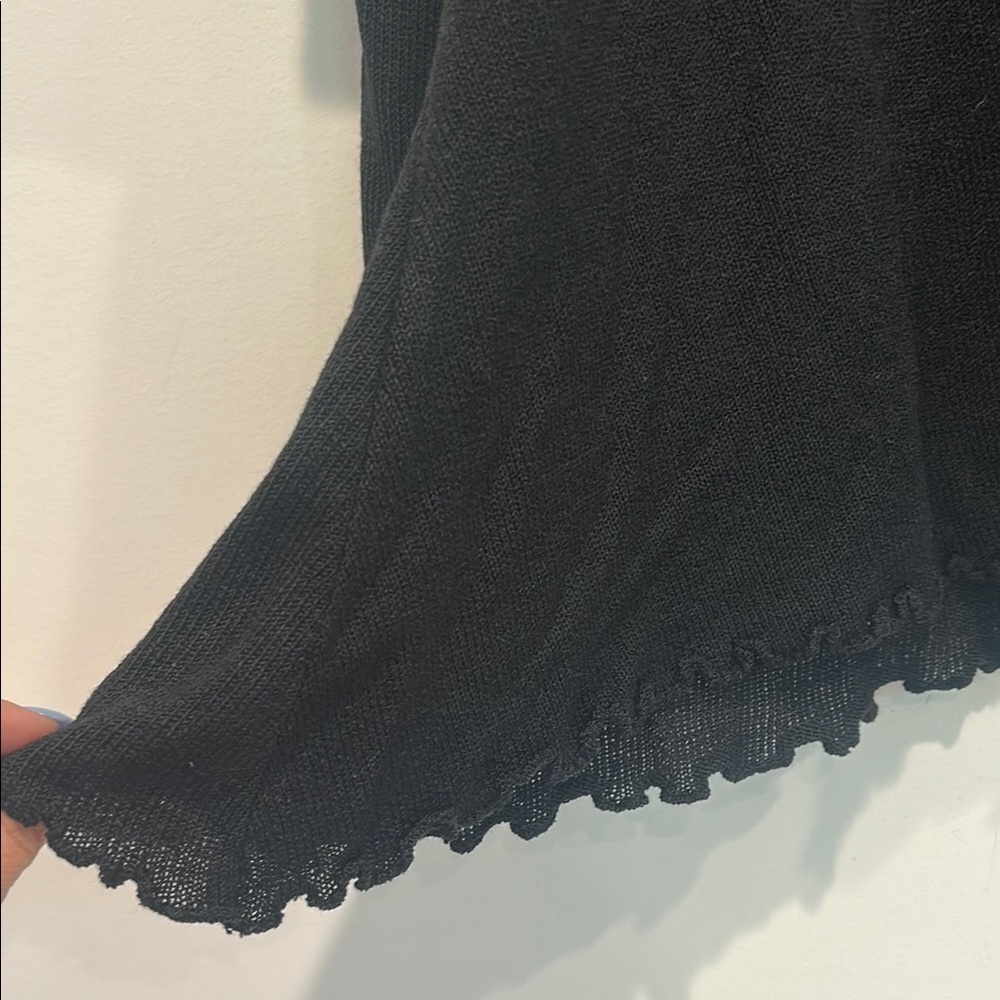 Eileen Fisher Knit Mock zebra neck  Ruffled Women's Top Black one size - Picture 5 of 10
